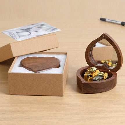 Wooden Heart Shape With Mirror Music Box Ornaments, Color: Walnut-Gold-plated Movement-garmade.com