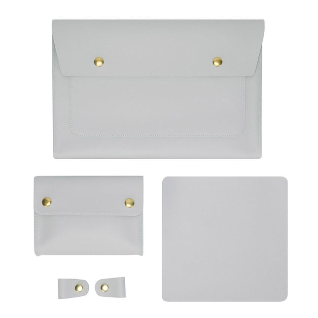 S178 3 In 1 Leather Waterproof Laptop Liner Bag, Size: 15 inches(Light Grey)-garmade.com