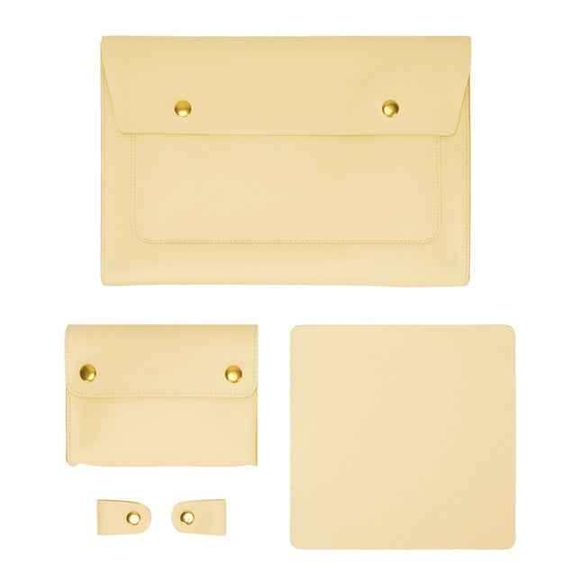 S178 3 In 1 Leather Waterproof Laptop Liner Bag, Size: 15 inches(Light Yellow)-garmade.com