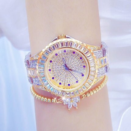 BS Bee Sister FA1686 Diamond Inlaid Ladies Watch Jewelry Chain Watch(Silver Golden)-garmade.com