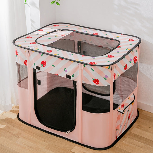 Rectangular Foldable Pet Fence Dog and Cat Litter Pet Delivery Room L(Pink Strawberry)-garmade.com