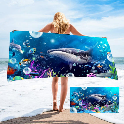 Seaside Portable Microfiber Beach Swim Printed Bath Towel 150x75cm(Shark)-garmade.com