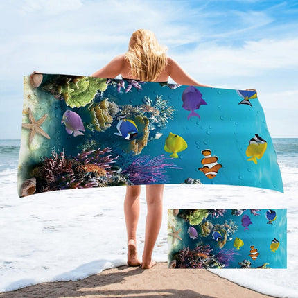 Seaside Portable Microfiber Beach Swim Printed Bath Towel 150x75cm(Fish)-garmade.com