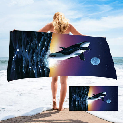 Seaside Portable Microfiber Beach Swim Printed Bath Towel 150x75cm(Shark + Moon)-garmade.com