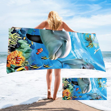 Seaside Portable Microfiber Beach Swim Printed Bath Towel 150x75cm(Beluga)-garmade.com