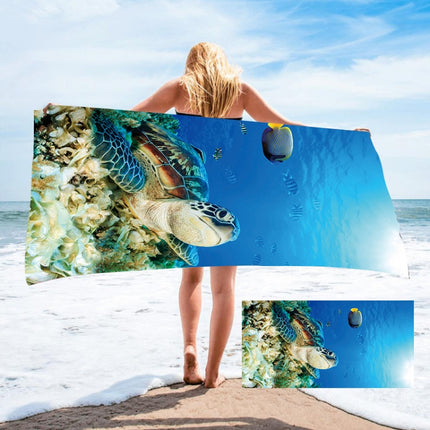 Seaside Portable Microfiber Beach Swim Printed Bath Towel 150x75cm(Turtle)-garmade.com