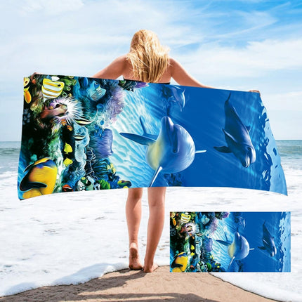 Seaside Portable Microfiber Beach Swim Printed Bath Towel 150x75cm(Dolphin)-garmade.com