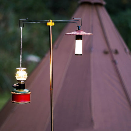 Outdoor Camping Telescopic Double Hook Folding Light Stand(Golden)-garmade.com