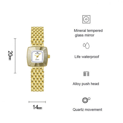 BS Bee Sister FA1197 Square Dial Stainless Steel Strap Ladies Simple Watch(Gold)-garmade.com