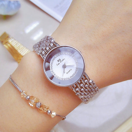 BS Bee Sister FA1199 Round Dial Edge Glass Ladies Watch(Silver)-garmade.com