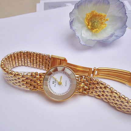 BS Bee Sister FA1199 Round Dial Edge Glass Ladies Watch(Gold)-garmade.com