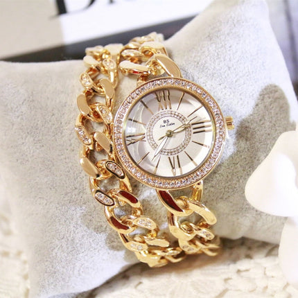 BS Bee Sister FA1329 Double Link Niche Roman Numeral Dial Ladies Watch(Gold)-garmade.com