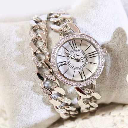 BS Bee Sister FA1329 Double Link Niche Roman Numeral Dial Ladies Watch(Silver)-garmade.com