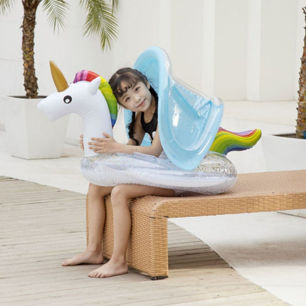 Inflatable Children Swimming Ring with Sunshade Floating Seat( Unicorn)-garmade.com