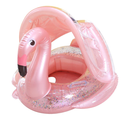 Inflatable Children Swimming Ring with Sunshade Floating Seat(Flamingo)-garmade.com