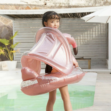 Inflatable Children Swimming Ring with Sunshade Floating Seat(Flamingo)-garmade.com