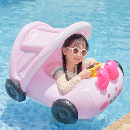 Removable Sunshade Car Shape Inflatable Pool Float Swimming Ring Baby Float Seat(Pink)-garmade.com