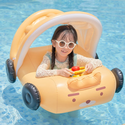 Removable Sunshade Car Shape Inflatable Pool Float Swimming Ring Baby Float Seat(Yellow)-garmade.com