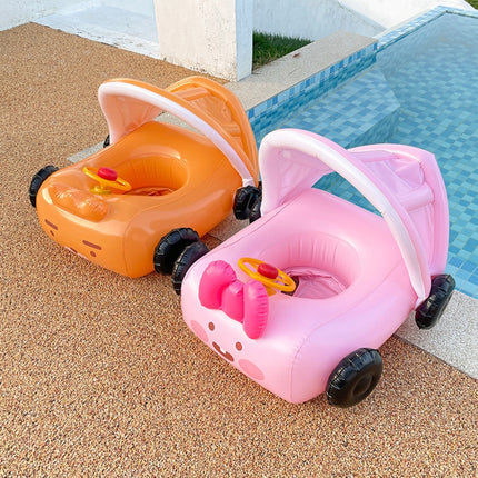 Removable Sunshade Car Shape Inflatable Pool Float Swimming Ring Baby Float Seat(Yellow)-garmade.com