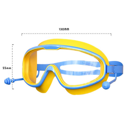 Large Frame Waterproof and Anti-fog HD Transparent Children Swimming Goggles(Blue White)-garmade.com