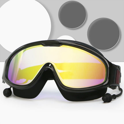 HAIZID 2 PCS Large Frame Waterproof Anti-Fog Swimming Goggles With Earplugs(Black)-garmade.com