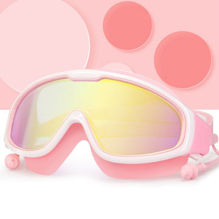 HAIZID 2 PCS Large Frame Waterproof Anti-Fog Swimming Goggles With Earplugs(Pink)-garmade.com