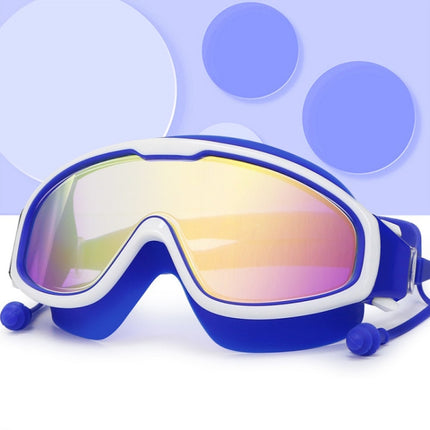 HAIZID 2 PCS Large Frame Waterproof Anti-Fog Swimming Goggles With Earplugs(Blue)-garmade.com