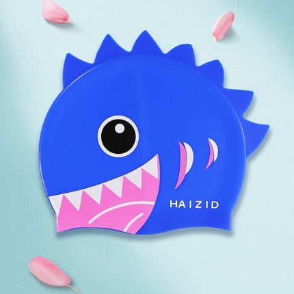 HAIZID 2 PCS Cute Cartoon Waterproof Silicone Children Swimming Cap(Shark Tooth Blue)-garmade.com