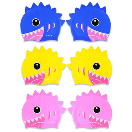 HAIZID 2 PCS Cute Cartoon Waterproof Silicone Children Swimming Cap(Shark Tooth Pink)-garmade.com