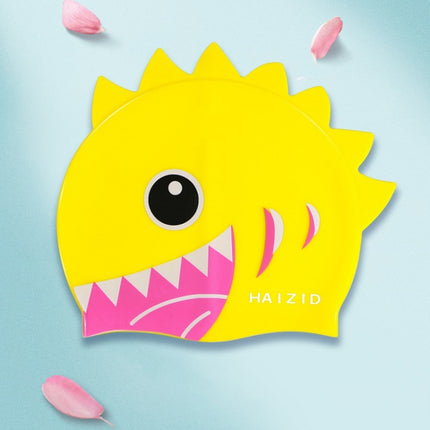 HAIZID 2 PCS Cute Cartoon Waterproof Silicone Children Swimming Cap(Shark Tooth Yellow)-garmade.com