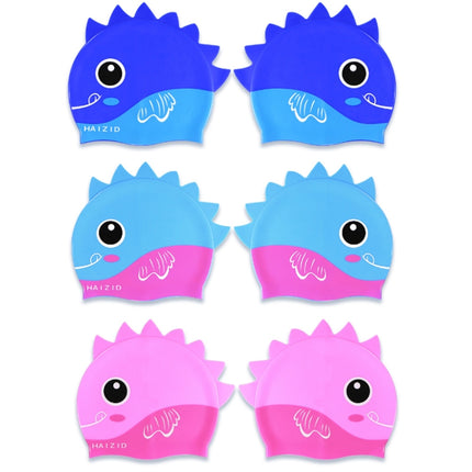 HAIZID 2 PCS Cute Cartoon Waterproof Silicone Children Swimming Cap(Fish Blue Pink)-garmade.com