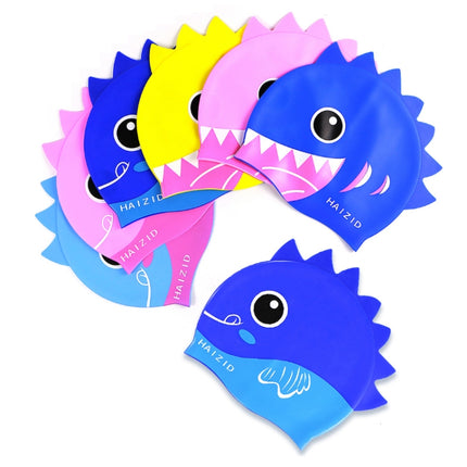 HAIZID 2 PCS Cute Cartoon Waterproof Silicone Children Swimming Cap(Shark Tooth Blue)-garmade.com