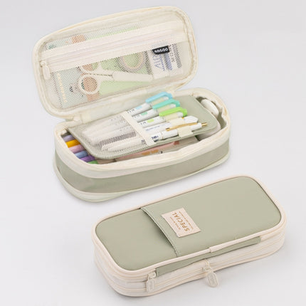 Angoo Macaron Double-layer Retractable Large-capacity Pencil Case Stationery Box(Green)-garmade.com