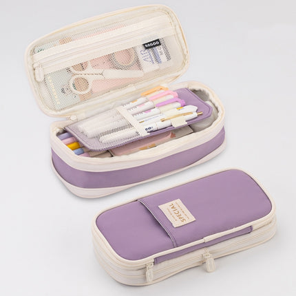 Angoo Macaron Double-layer Retractable Large-capacity Pencil Case Stationery Box(Purple)-garmade.com
