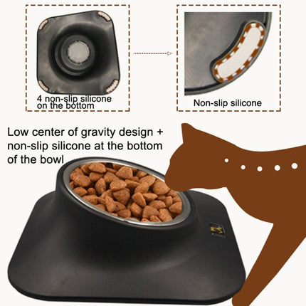 Pugga Pet Stainless Steel Anti-Slip Bowl Cat Dog Tilted Neck Feeder, Style: Double Bowl Black-garmade.com
