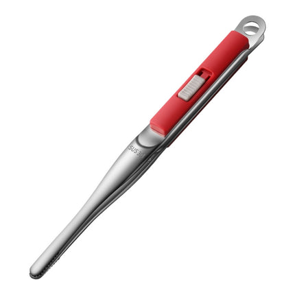 304 Stainless Steel Food Clip with Sawtooth Barbecue Tongs(Red)-garmade.com