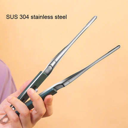 304 Stainless Steel Food Clip with Sawtooth Barbecue Tongs(Gray)-garmade.com