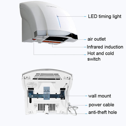 Interhasa 220V 1800W Hot and Cold Switching Electric Hand Dryer,Model: A1002 Silver,CN Plug-garmade.com