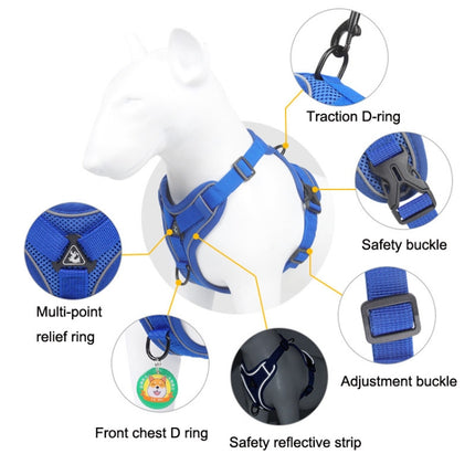 HT-864 Pet Traction Rope Reflective Breathable Dog Chest Strap Vest, Size: S(Blue)-garmade.com
