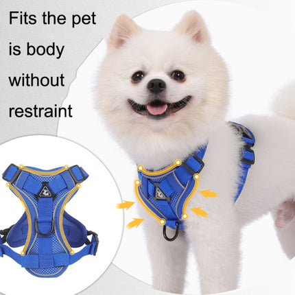HT-864 Pet Traction Rope Reflective Breathable Dog Chest Strap Vest, Size: L(Blue)-garmade.com