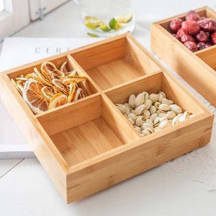 Bamboo Dried Food Box Compartment Candy Box Snack Storage Box, Specification: 4 Grids-garmade.com