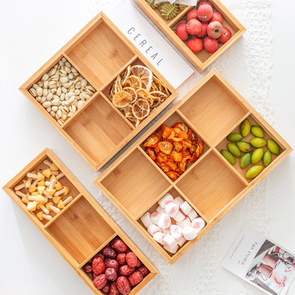 Bamboo Dried Food Box Compartment Candy Box Snack Storage Box, Specification: 4 Grids-garmade.com
