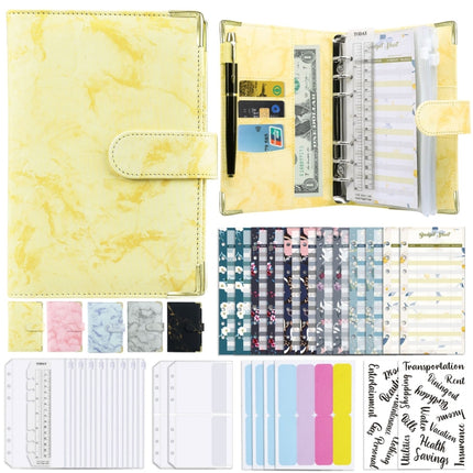 A6 Binder Budget Book Marbled Notebook PU Leather Binder(Yellow)-garmade.com