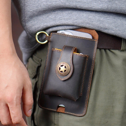 Leather Outdoor Sports Running Mobile Phone Pocket Cigarette Case Key Bag(Coffee)-garmade.com