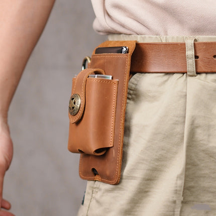 Leather Outdoor Sports Running Mobile Phone Pocket Cigarette Case Key Bag(Brown)-garmade.com