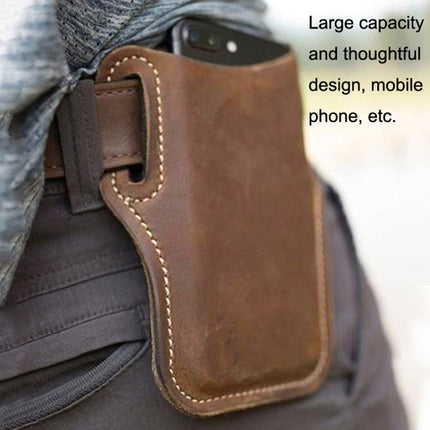 EASYONLY ZPYB018 Leather Outdoor Sports Phone Pocket With Cover(Brown)-garmade.com