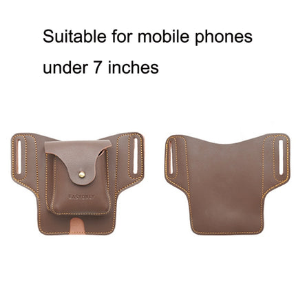 EASYONLY Portable Outdoor Sports Multifunctional PU Leather Phone Waist Bag(Brown Without Buckle)-garmade.com