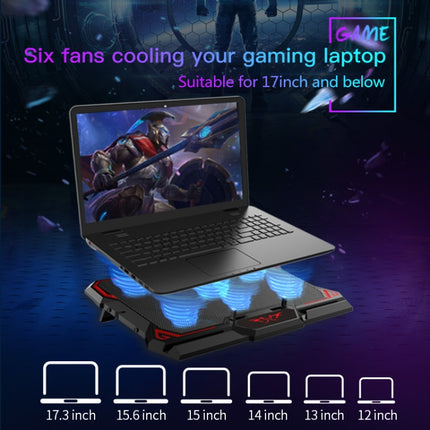 CoolCold 17inch Gaming Laptop Cooler Six Fan Two USB Port 2600RPM Laptop Cooling Pad( Black Red)-garmade.com
