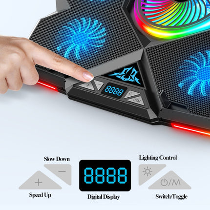 CoolCold Five Fans 2 USB Ports Laptop Cooler Gaming Notebook Cool Stand,Version: Touch Symphony Red-garmade.com