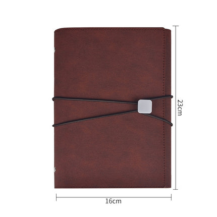 A5 Business Loose-leaf Notebook Office Stationery Leather PU Notepad(Red Brown)-garmade.com